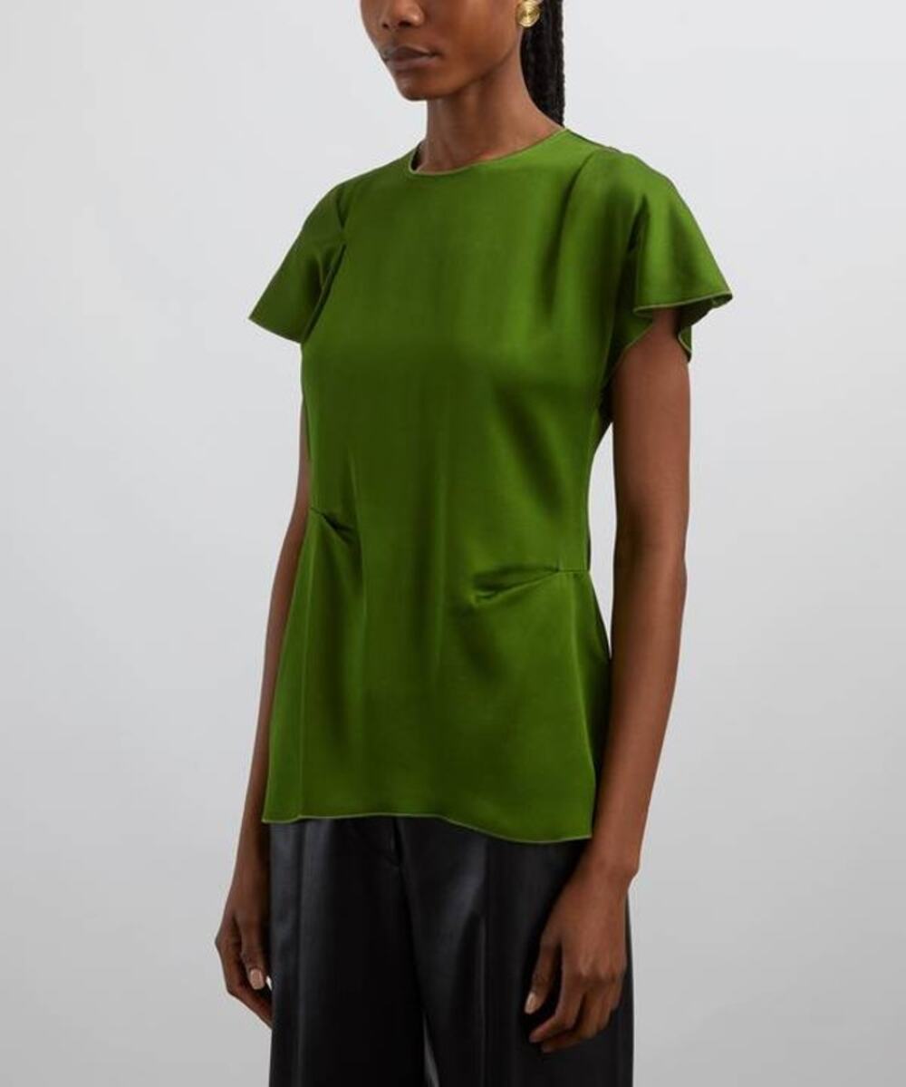Victoria Beckham Draped Pleat Satin Top in Algae Green UK 4 US 0